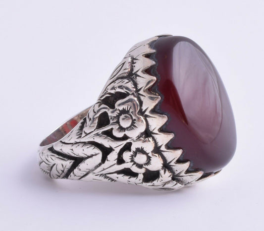 Yemeni Yemen kabdi agate aqeeq aqiq Silver Men Ring-Middle Eastern-عقيق كبدي-DHL