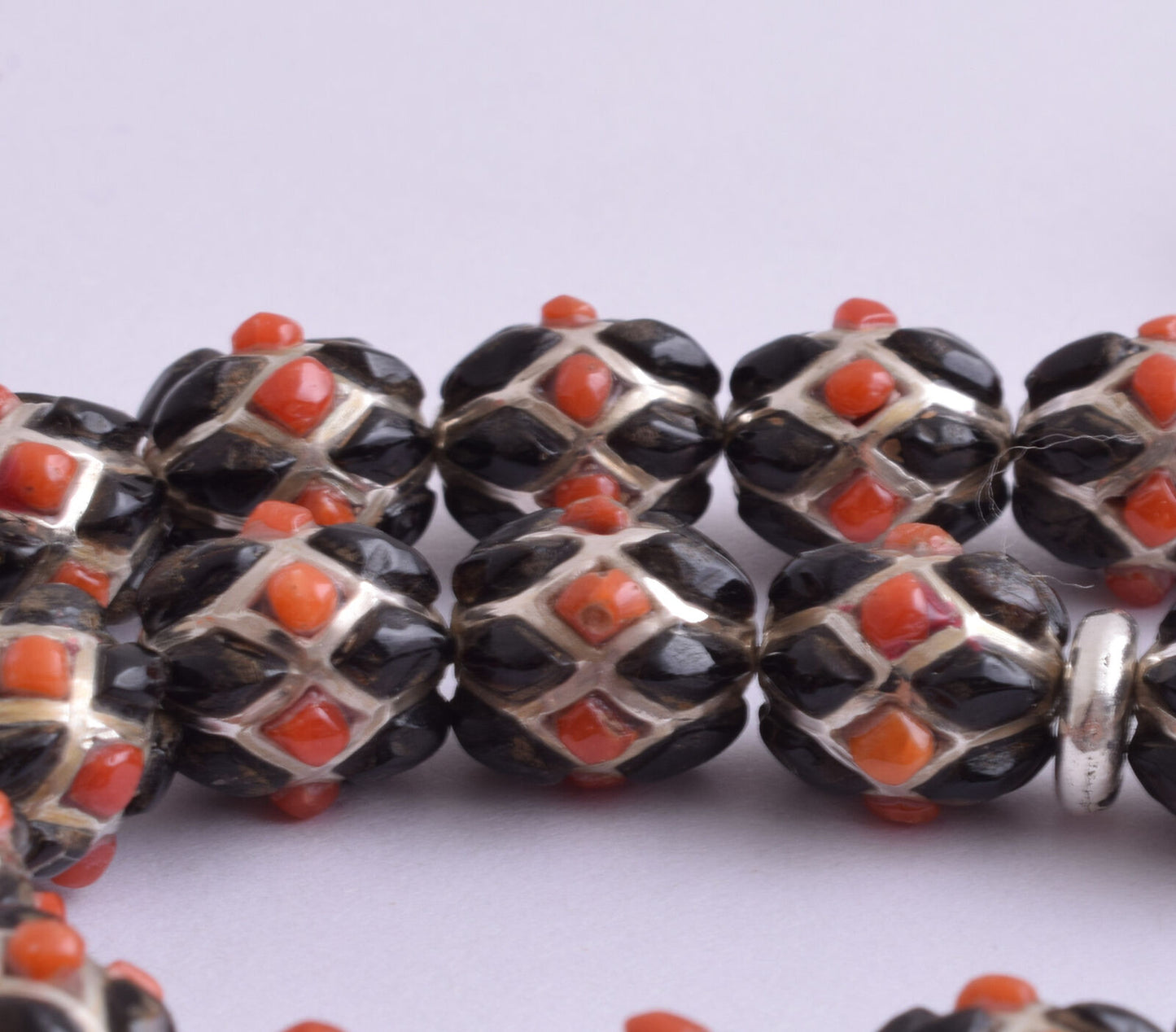 Red & Black Coral & sterling silver Islamic inlaid prayer beads,muslim Tasbih