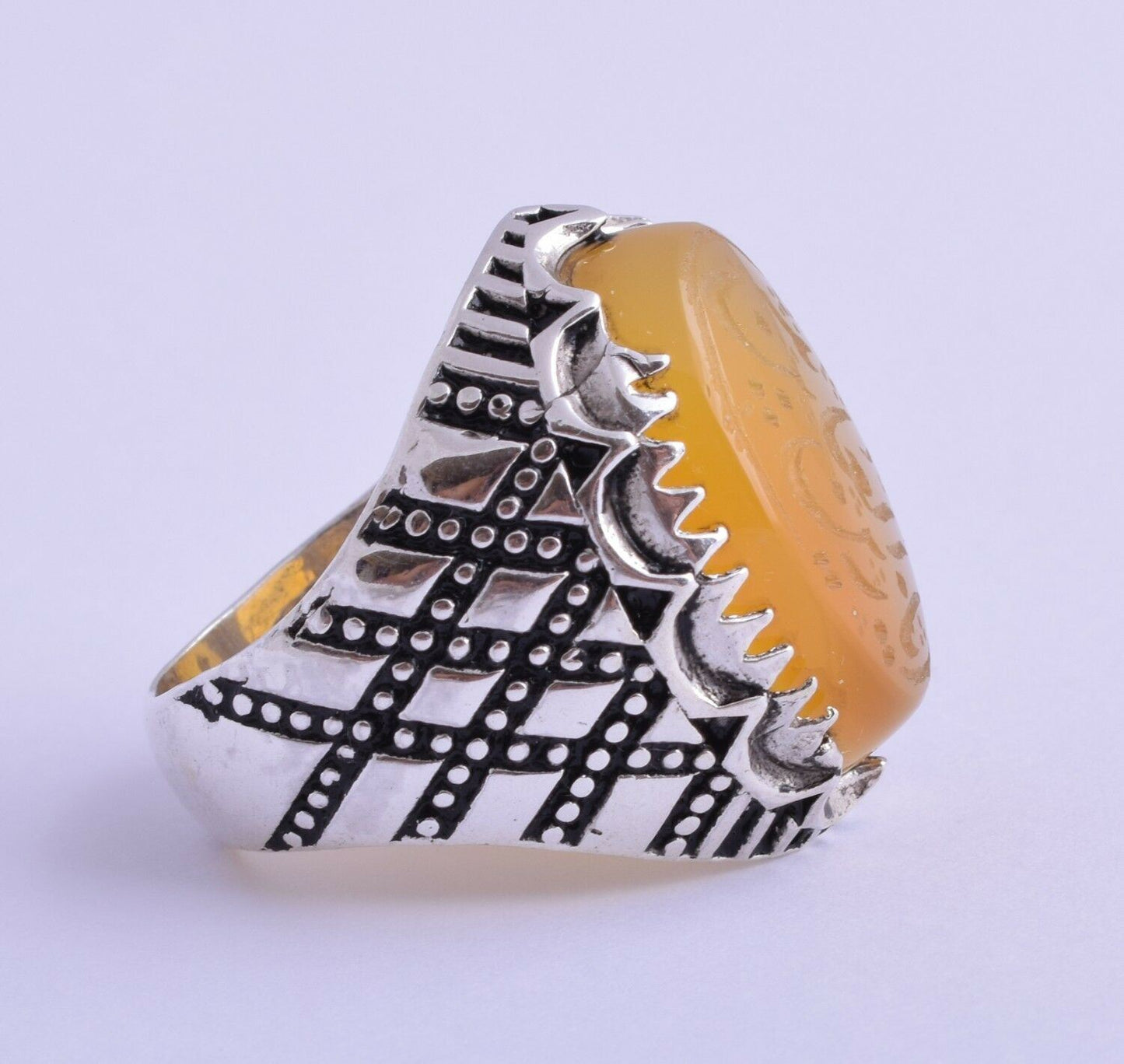 Islamic 925 Silver agate aqeeq aqiq Men Ring-yemen- yemeni- middle eastern-DHL