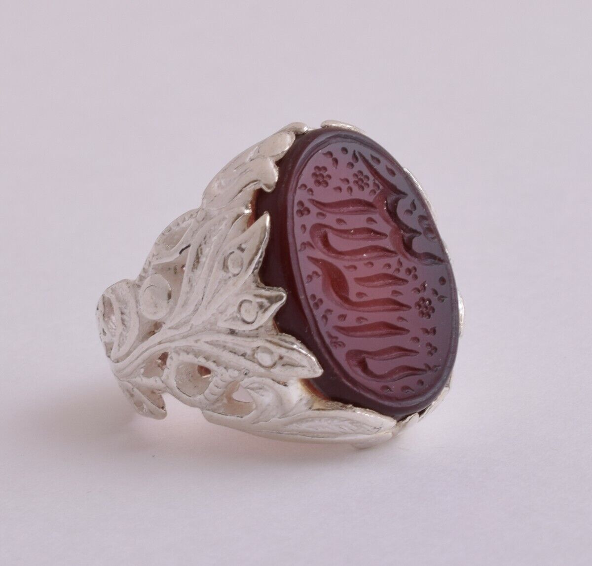 Islamic Silver Yemen agate hand engraved aqeeq aqiq Men Ring-  لا إله إلا الله