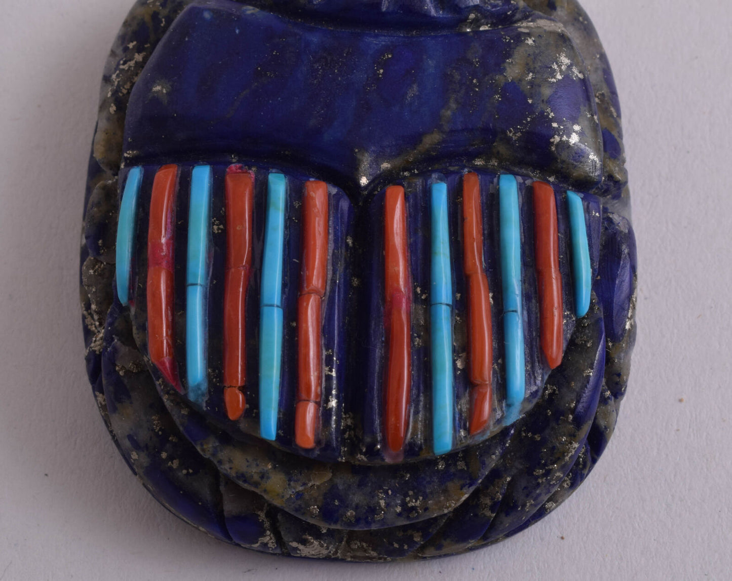 Lapis Lazuli Egyptian scarab,Turquoise, red coral,  2.3" / 99 gram