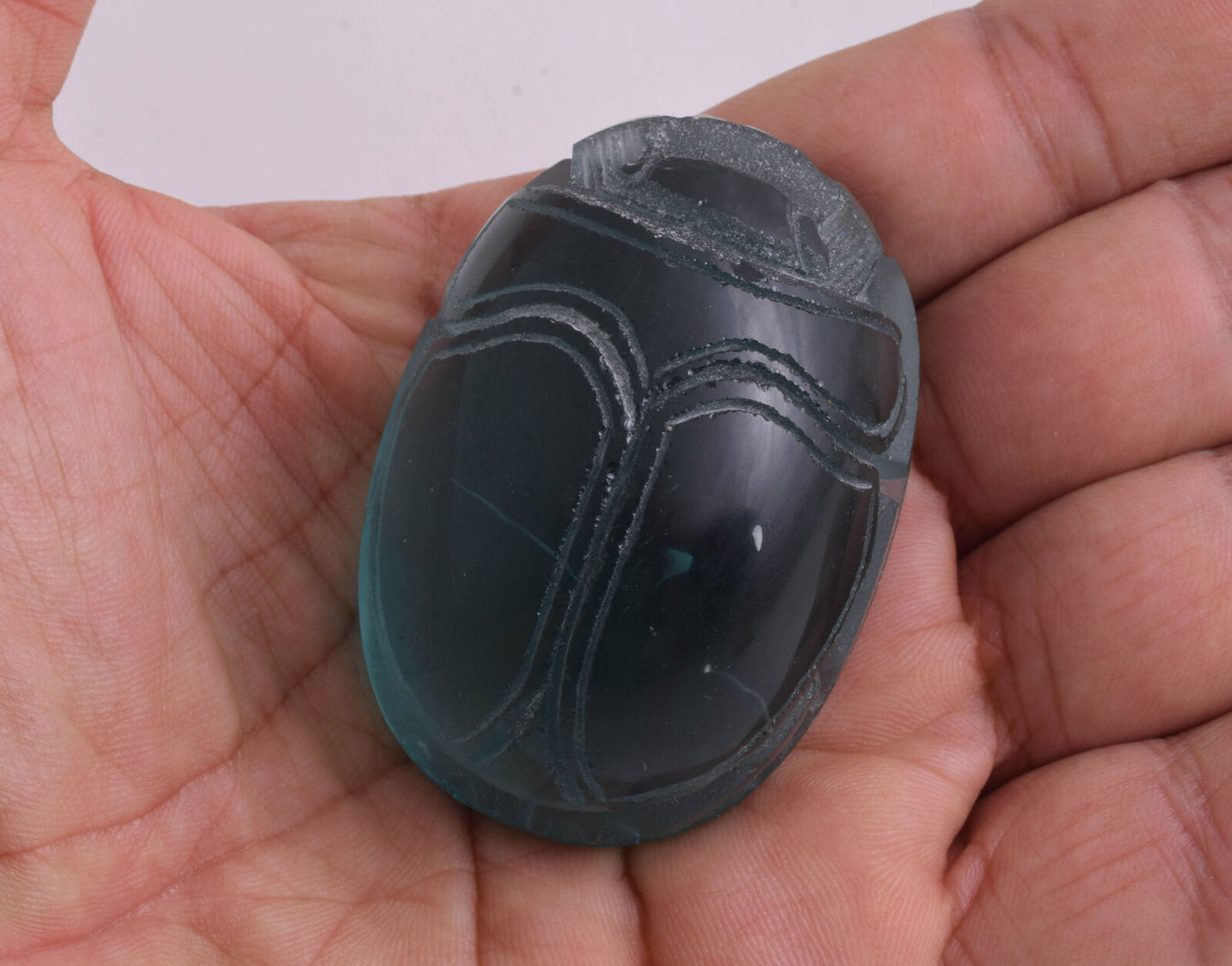 Obsidian Glass Egyptian Scarab, Volcanic Glass-Lava- Handcarved-113 gram