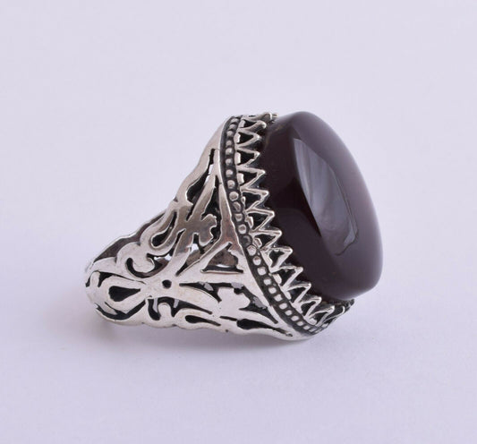 Yemeni Yemen kabdi agate aqeeq aqiq Silver Men Ring-Middle Eastern-عقيق كبدي-DHL