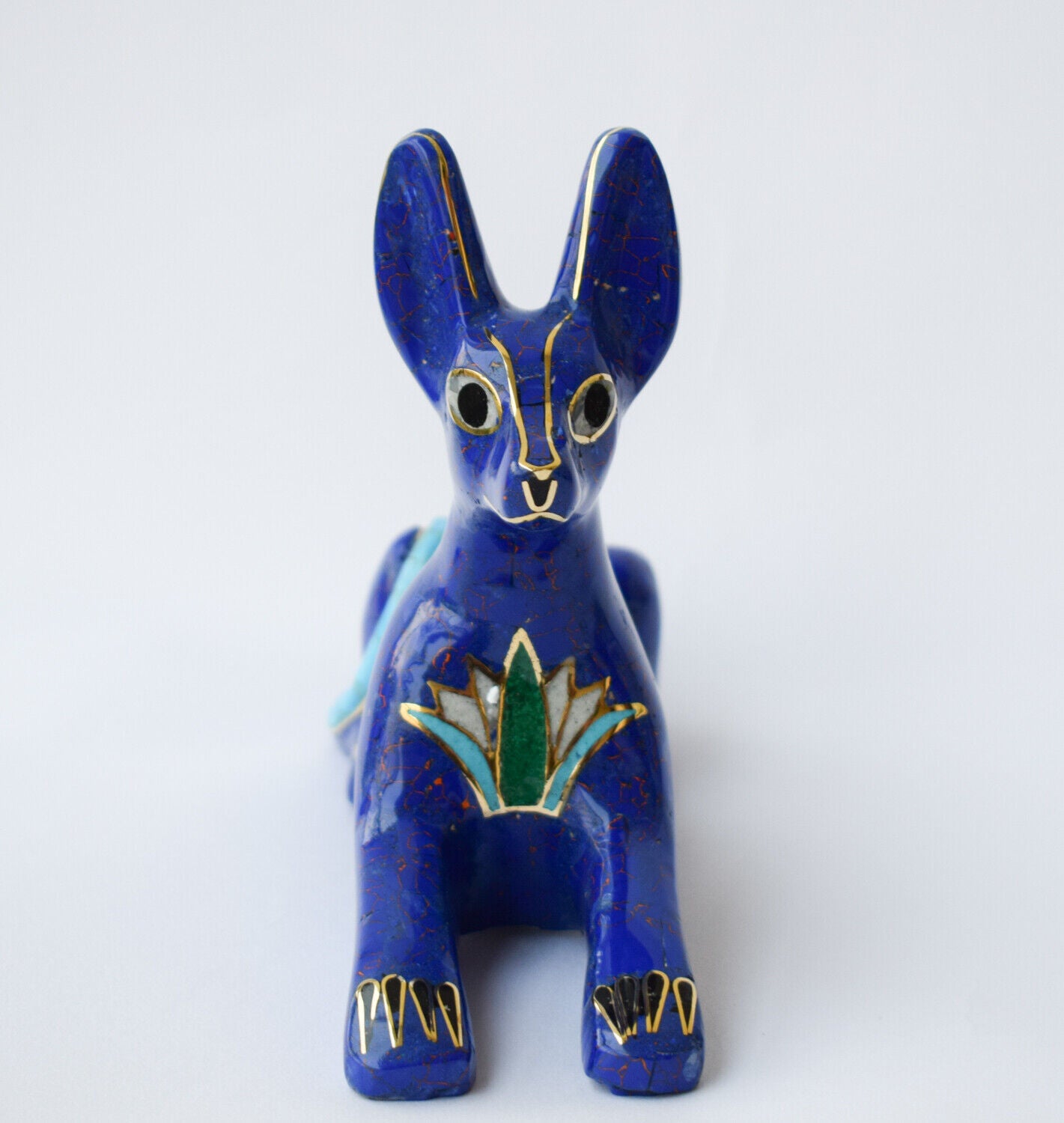 Egyptian Anubis Statue-Blue inlay-Collectible Decorative-Revival - 8"