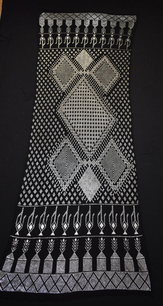 Black Egyptian Assuit Silver metal / net tulle fabric Wrap Shawl Scarf