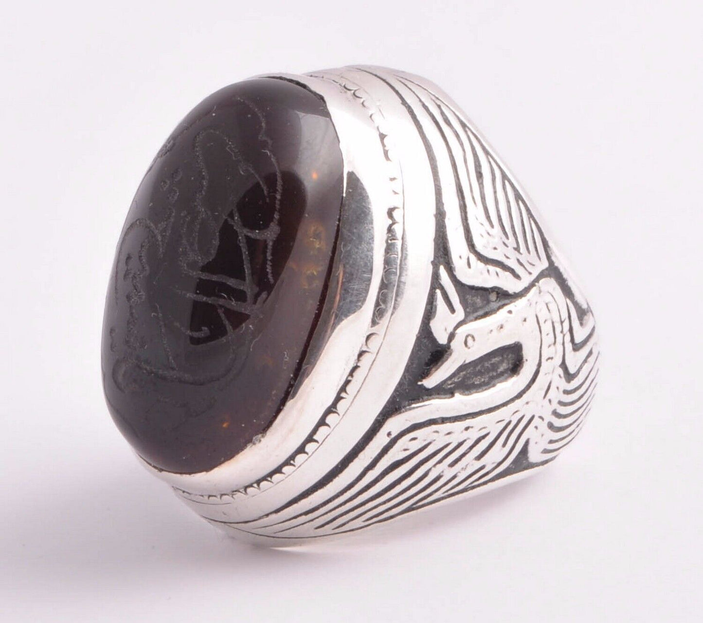 Yemeni Yemen kabdi agate aqeeq aqiq 925 Silver Islamic Men Ring- عقيق كبدي-DHL