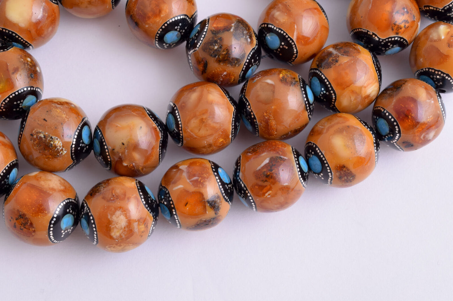 Kuka Islamic Prayer Beads-Worry Beads-Kuka,Silver & Amber nails- 186 gram - 19mm