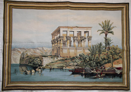 Dendera temple-Nile Egypt historic scene -Gobelin wall hanging tapestry
