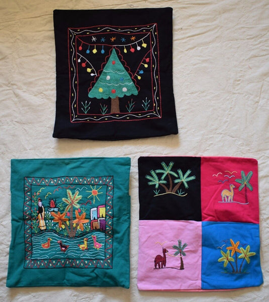 3X Hand embroidered Egyptian cushion pillow cover-Farmer traditional scenes