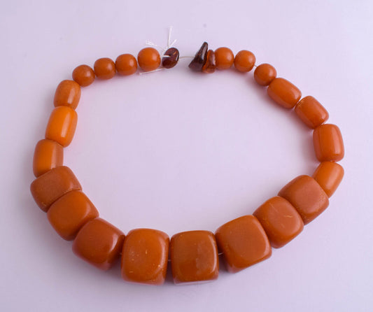 Antique Yemeni Cube pressed Butterscotch Amber Necklace-Trade Beads
