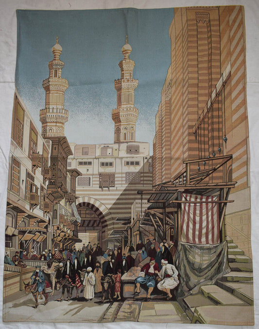 Old Cairo islamic Egypt historic street scene-Gobelin wall hanging tapestry