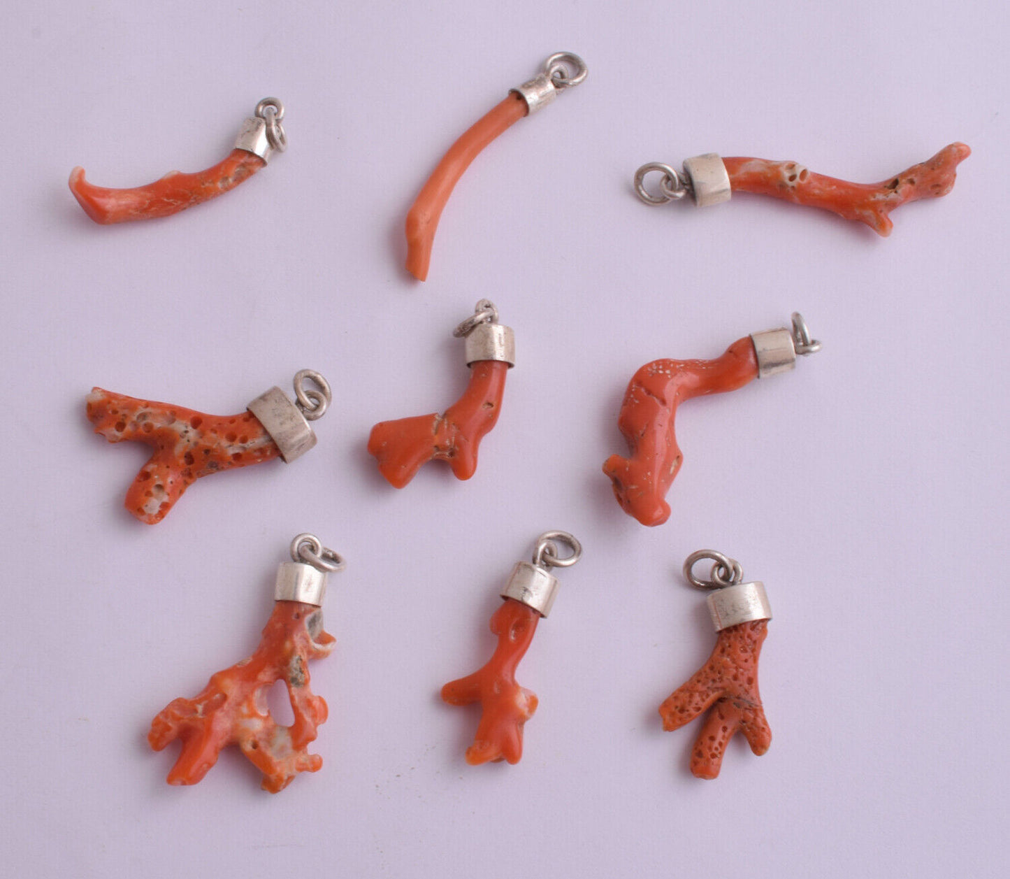 9 Natural Red Coral branch Pendants-untreated Mediterranean Red coral
