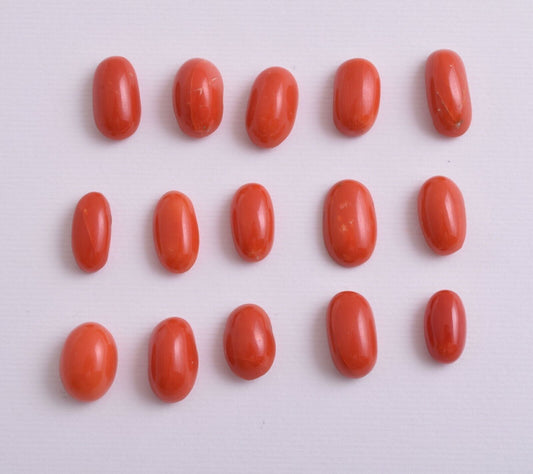 Natural Red Coral Cabochon Cab-15Pcs untreated Mediterranean Red Coral-53 Carats