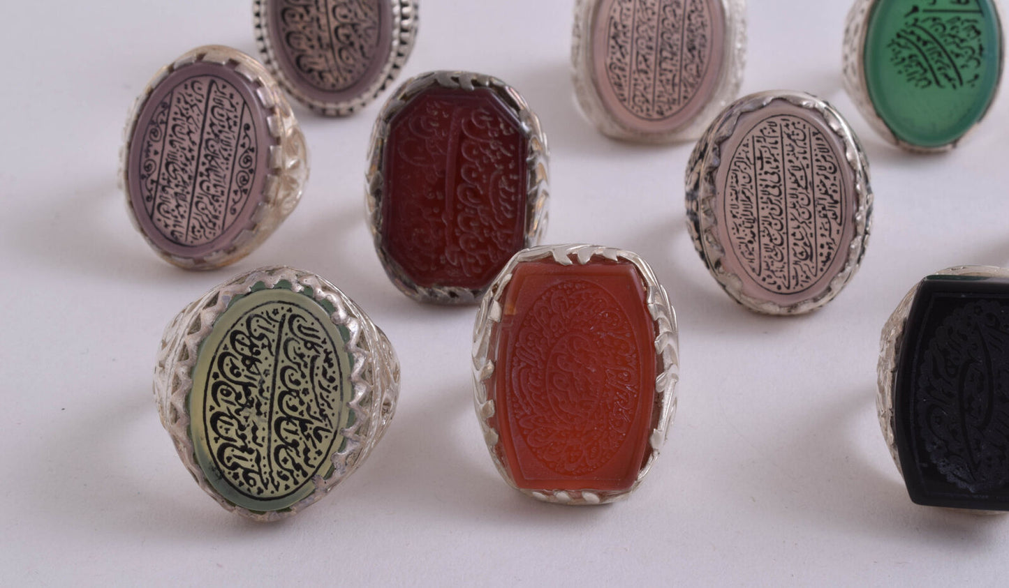 14 Islamic rings collection, Koran, Quran, Yemen agate men rings-Wholesale Lot
