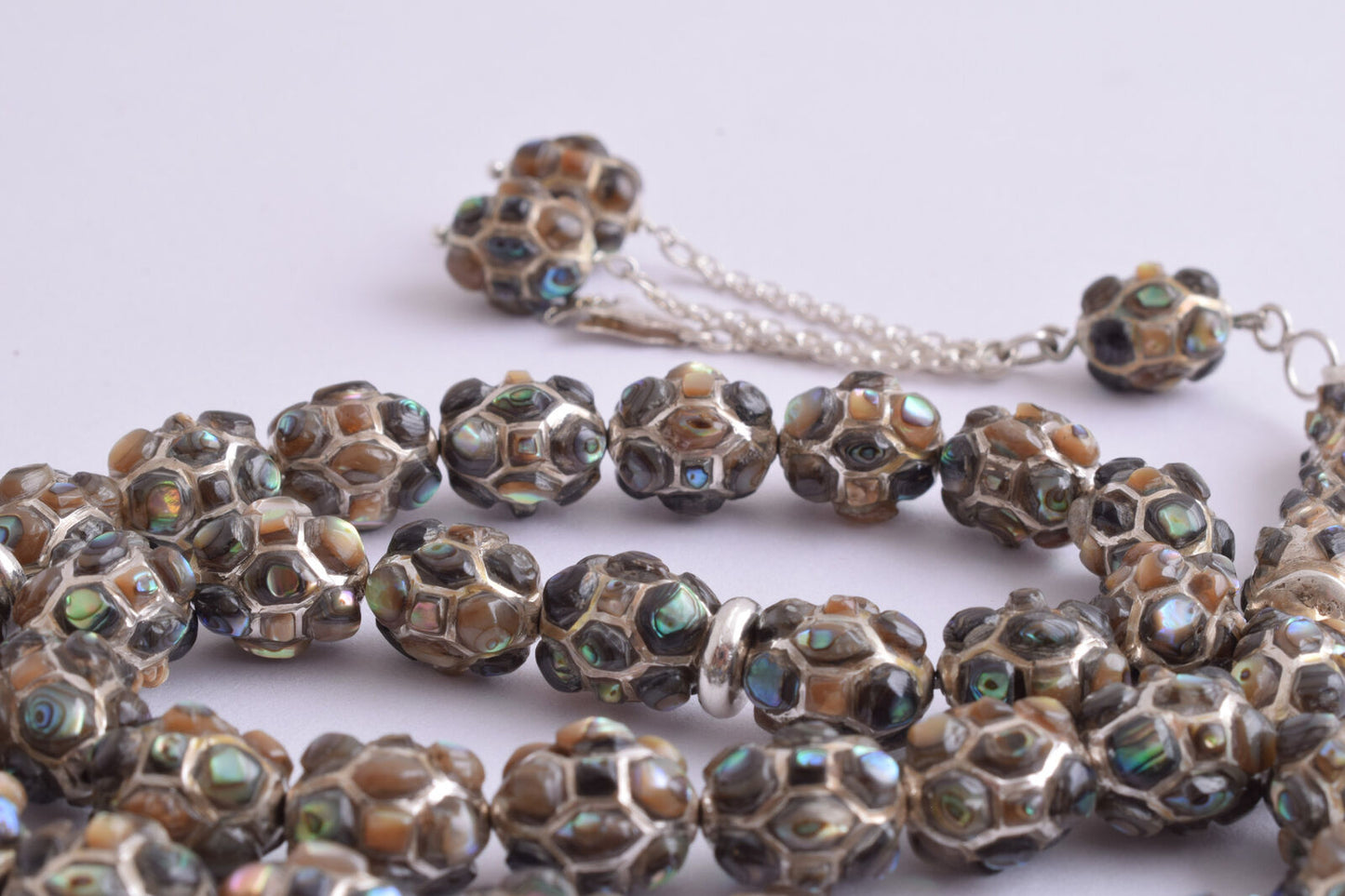 Mother pf Pearl sterling silver Islamic inlaid prayer beads,muslim Tasbih